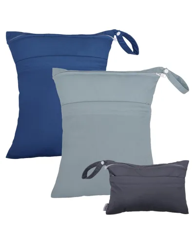 Miniatura 10 de ALVABABY 2 bolsas de pañales de tela para ropa húmeda, reutilizables con dos bolsillos con cremallera, para viajes, playa, piscina, guardería