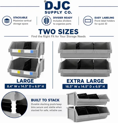 Miniatura 5 de Paquete de 2 contenedores apilables extragrandes de almacenamiento – 16.5 x 14.5 x 6.9 pulgadas, organizador resistente, diseño colgante y de GRIS 2