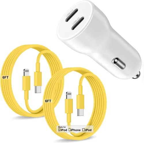 Miniatura 18 de Cargador de coche para iPhone 17 16 15 de carga rápida, cargador de coche USB C de doble puerto de 40 W con 2 cables USB C de 3 pies, adaptador