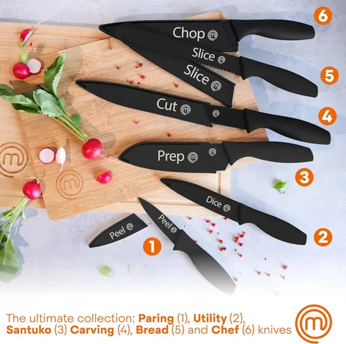 Miniatura 2 de MasterChef Juego de cuchillos de cocina con cubiertas, 6 cuchillos de chef profesionales para cocinas del hogar, cuchillas de acero inoxidable