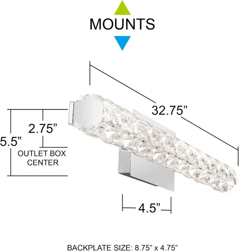 Miniatura 5 de Quoizel PCLU8524C - Lámpara de pared LED con cristal brillante, 21 vatios, cromo pulido (6 pulgadas de alto x 24 pulgadas de ancho)