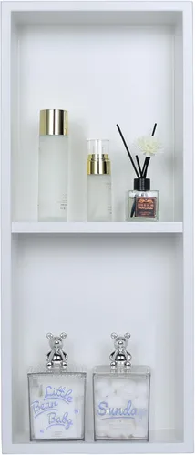 Miniatura 22 de Nicho de ducha empotrado de 24 x 12 pulgadas con estantes dobles, inserto de pared de acero inoxidable negro mate, no necesita azulejos