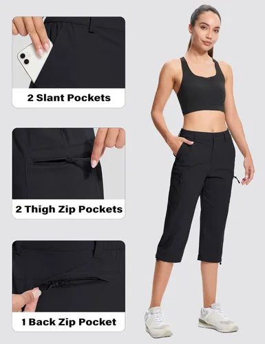 Miniatura 3 de MAGCOMSEN - Pantalones de senderismo para mujer, tipo capri y cargo, ligeros, elásticos, resistentes al agua, con 5 bolsillos para exterior