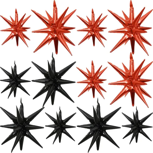 Miniatura 18 de Globos de estrella negra, 12 unidades, globos de explosión de estrella de aluminio de 27/22 pulgadas, globo de cono de Mylar de espiga grande