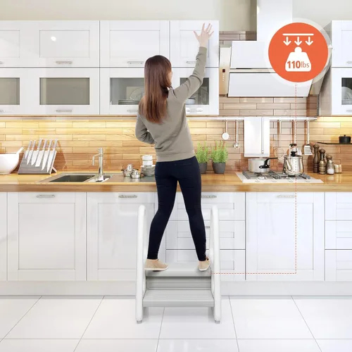 Miniatura 8 de Costzon Taburete para niños, escalera para entrenamiento de inodoro, encimera de cocina, baño, torre de dos escalones con diseño antideslizante, Gris