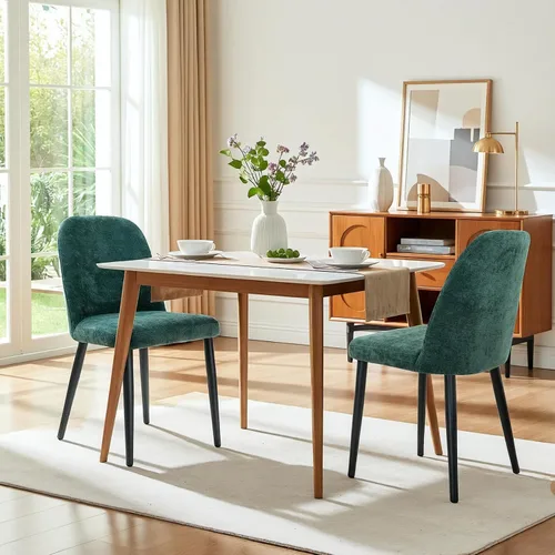 Miniatura 27 de Juego de 2 sillas de comedor tapizadas, sillas de comedor de tela moderna de mediados de siglo, sillas de cocina con asiento acolchado y patas