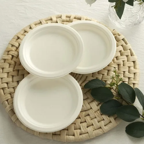 Miniatura 6 de Efavormart - Paquete de 50 platos redondos de bagazo biodegradables blancos de 7 pulgadas, compostables, ecológicos, desechables, aperitivos, Tipo 17