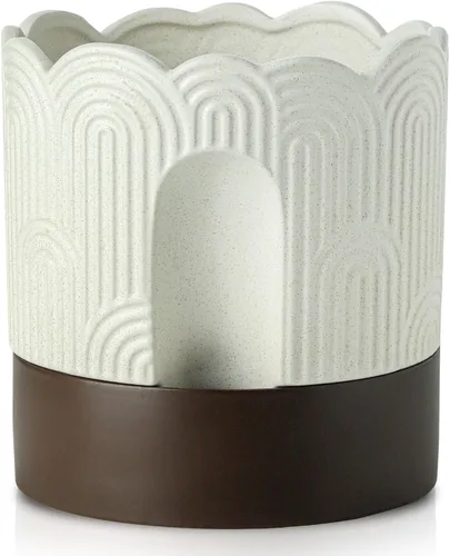 Miniatura 11 de Nihow Maceta de riego automático: maceta de cerámica de 6 pulgadas con orificio de drenaje y almacenamiento de agua, maceta de riego automático