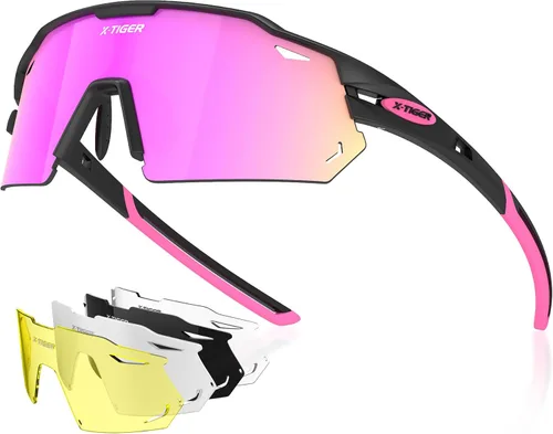 X-TIGER Gafas de ciclismo polarizadas con 5 lentes intercambiables, MTB para ciclismo, béisbol, carrera, lentes deportivos para hombres y mujeres