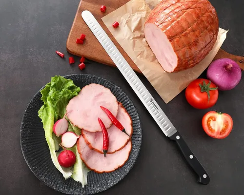Miniatura 5 de Cuchillo de trinchar de 12 pulgadas con borde de Granton afilado para corte de carne y pavo de pechuga, hoja de acero inoxidable con mango