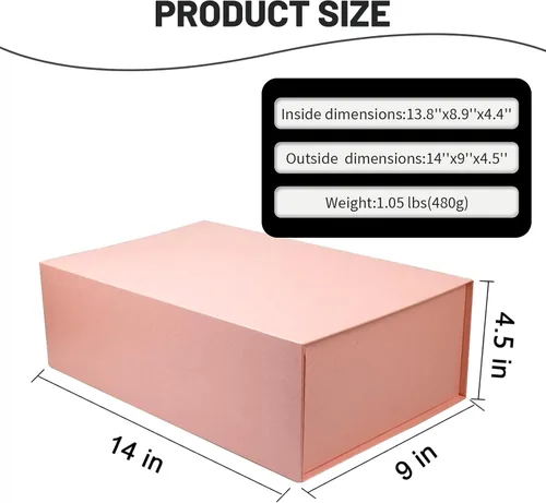 Miniatura 2 de YINUOYOUJIA Cajas de regalo rosadas con tapa, 14"x9"x4.5" Caja de regalo magnética con cinta, tarjetas y sobres para regalos, ideal para bodas