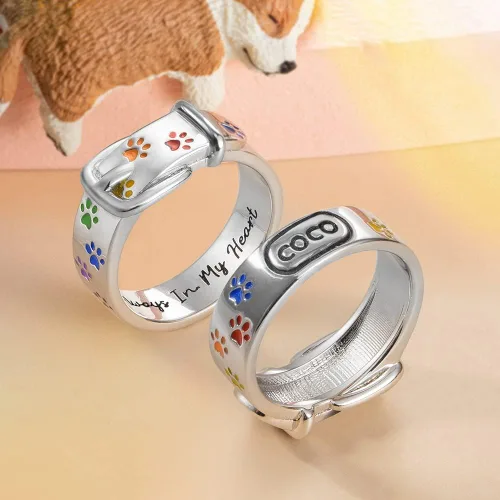 Miniatura 2 de AILIN Anillos de perro personalizados para mujer, con forma de collar de mascota, diseño de pata de arcoíris, anillos de gato, anillos