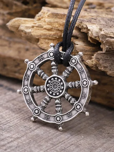 Miniatura 4 de HAQUIL Collar budista, colgante de yoga con flor de loto de la rueda de la vida del dharma, regalo de joyería para hombres y mujeres