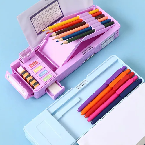 Miniatura 7 de Estuche de Lápices Multifuncional Pop Up con Lápiz y Borrador, Linda Caja Organizadora de Bolígrafos de Dibujos Animados, Papelería, Sacapuntas