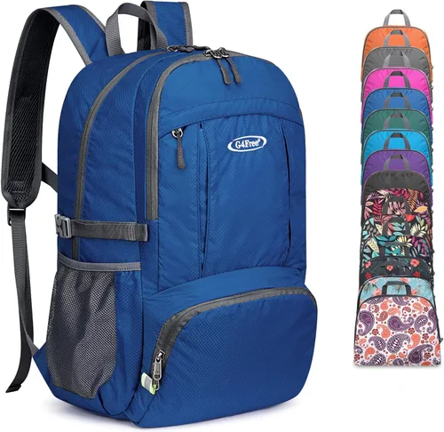 G4Free Mochila de senderismo plegable ligera 40L, mochila de viaje impermeable Azul oscuro