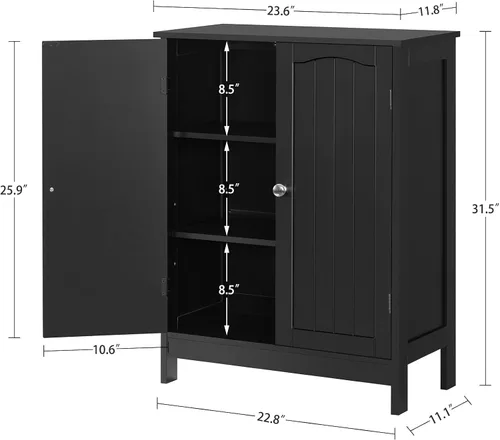 Miniatura 3 de Iwell Armario de baño, armario de almacenamiento de baño con 2 puertas y 3 estantes, 3 alturas disponibles, para sala de estar, entrada, cocina
