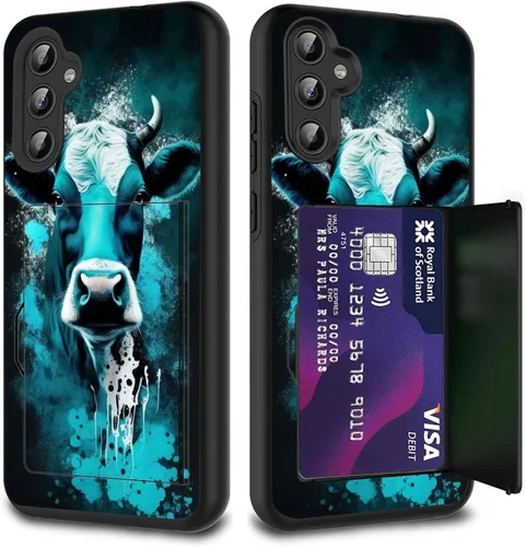 Miniatura 75 de Funda híbrida de doble capa con función atril para Samsung Galaxy A16 5G de 6.9 pulgadas, diseño de vaca con bandera estadounidense