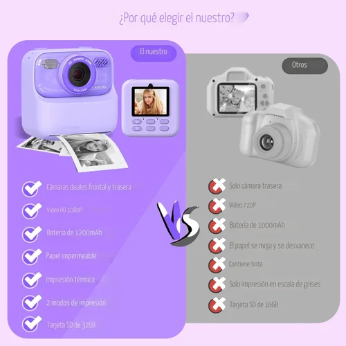 Miniatura 7 de masterbee Cámara para niños con impresión instantánea, regalos de cumpleaños para niñas y niños, juguetes de cámara digital para niños, video HD