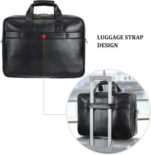 Miniatura 7 de Maletín para portátil de 17.3 pulgadas de cuero de grano completo sólido grueso para hombre, bolsa de mensajero clásica para viajes de negocios