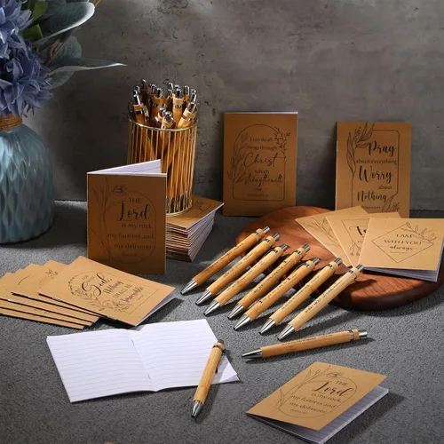 Miniatura 7 de Kisston 50 unidades de regalo cristiano para el Día del Padre, incluye cuadernos de versículos de la Biblia, bolígrafos inspiradores de bambú
