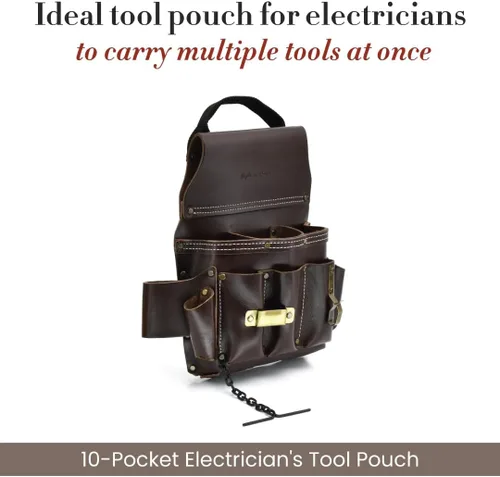 Miniatura 3 de Style n Craft 10-Pocket Electrician's Tool Pouch, Heavy-Duty Leather with Metal Tape Clip, Metal Tape Chain and Fixed Snap, Durable Full-Grain