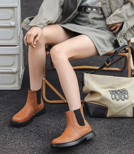 Miniatura 3 de DADAWEN Botas Chelsea de combate para mujer con elástico a la moda, puntera redonda, botines cómodos para mujer