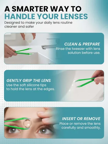 Miniatura 7 de SPORTS WORLD VISION Pinzas suaves para quitar lentes de contacto y de inserción, verde, compacto, plástico, color verde, fácil de transportar