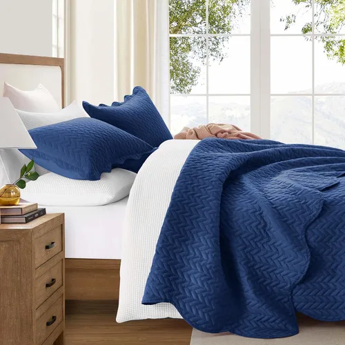 Miniatura 5 de MOONLIGHT20015 Edredón tamaño King (106 x 96 pulgadas) con 2 fundas de almohada (20 x 36 + 2 pulgadas) para todas las estaciones, juego de cama Azul