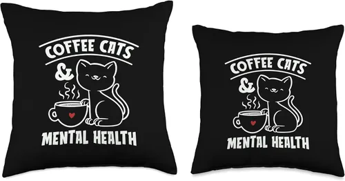 Miniatura 3 de Mental Health Designs for Coffee Drinker Coffee Cats Anxiety Awareness Mental Health Throw Pillow, 18x18, Multicolor