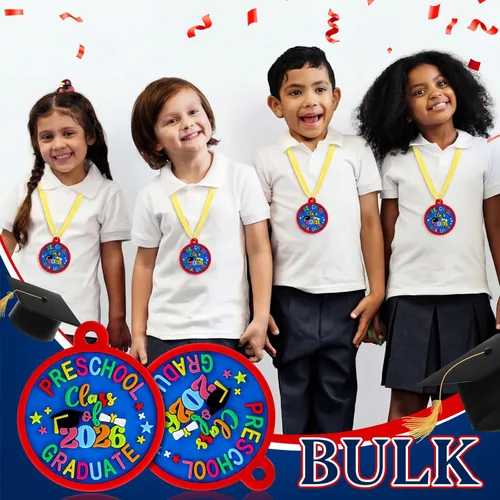 Miniatura 4 de Sratte Medalla de graduación preescolar de jardín de infantes para niños, medallas de premio de graduación con cinta amarilla para el cuello