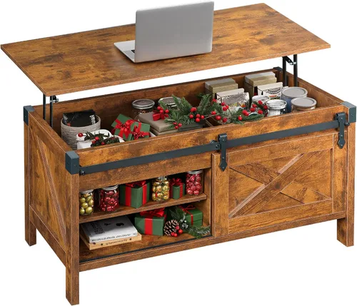 Miniatura 9 de WLIVE Mesa de Centro con Tapa Elevable, Mesa de Centro Estilo Granja de 39.4 pulgadas con Gran Compartimento de Almacenamiento Oculto, Puertas