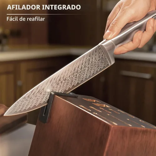 Miniatura 7 de Astercook - Juego de cuchillos de cocina de 21 piezas con afilador integrado, juego de bloques de cuchillos de acero inoxidable alemán, cuchillos