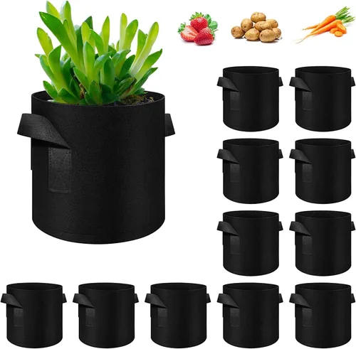 Paquete de 12 bolsas de cultivo de plantas de 3 galones, macetas de tela no tejida gruesa con asas, bolsas para macetas de verduras, macetas de tela