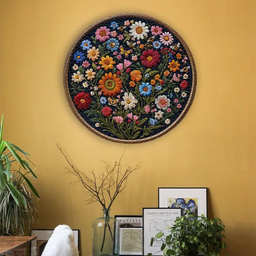 Miniatura 5 de Rompecabezas vintage de flores silvestres para adultos de 1000 piezas, rompecabezas redondo de mariposa abeja planta arte de la naturaleza