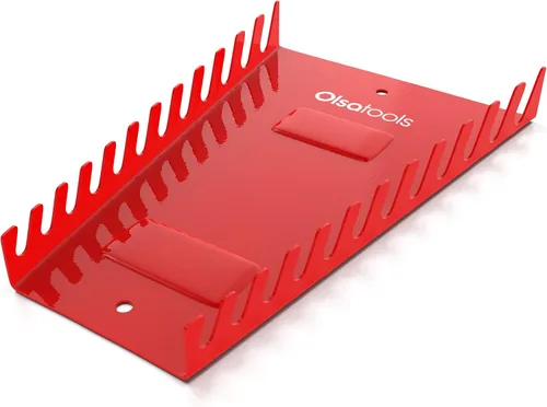Olsa Tools Organizador de llaves magnéticas de 12 piezas - Estante rechoncho montado en la pared - Bandeja de herramientas roja para tamaños SAE y