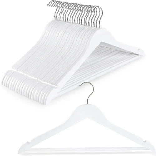Miniatura 10 de TOPIA HANGER Perchas de madera para abrigos, paquete de 30 perchas de madera negra con barra antideslizante para pantalones, gancho giratorio