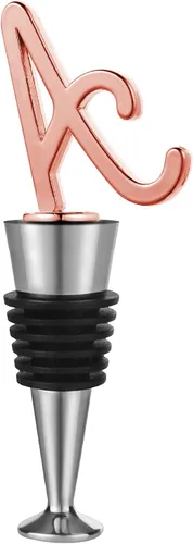 Tapón monograma para botella de vino y bebidas, letra inicial, decorativo, regalo creativo para vino, cocina, bar, boda, acabado en oro rosa,