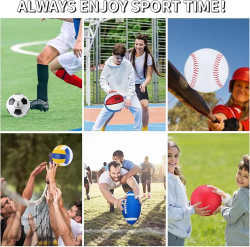 Miniatura 4 de Leyndo Juego de 18 Pelotas Deportivas a Granel Baloncesto Fútbol Americano Voleibol Fútbol Soccer Parque Infantil Béisbol con Bolsa de Equipo Varios