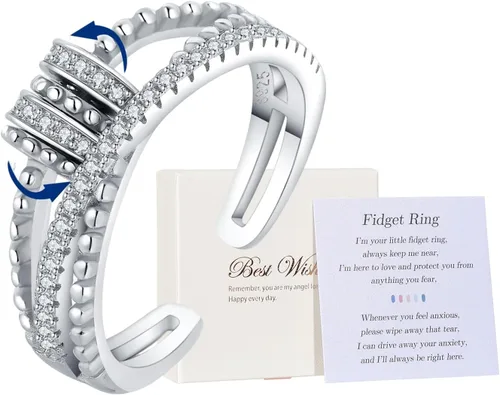 Miniatura 14 de Anillo para Mi Hija para Ansiedad, Anillos Giratorios de Esmalte de Plata de Ley S925, Anillos Giratorios Antiansiedad para Mujeres, Regalos de Rosa