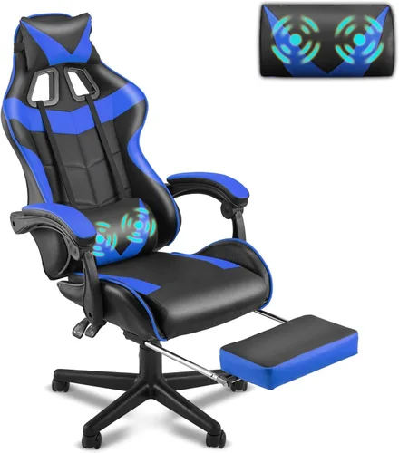 Miniatura 14 de Soontrans Silla de juegos azul claro con reposapiés, bonita silla de videojuegos de conejo, silla de escritorio Kawaii para nieta, hermana, novia