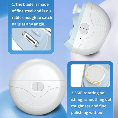 Miniatura 6 de Cortaúñas eléctrico, cortaúñas automático de 3 velocidades para uñas finas y gruesas, luz LED y almacenamiento de restos de uñas, recortadora