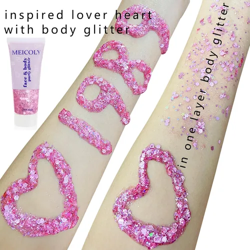 Miniatura 6 de MEICOLY Juego de purpurina rosa y blanca transparente, gel de purpurina facial rosa, accesorios para conciertos de cantantes, festivales, rave