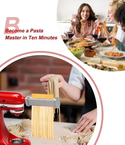 Miniatura 5 de 3 piezas de accesorios para máquina de pasta para todos los mezcladores KitchenAid, accesorios para pasta que incluyen rodillo de pasta, cortador