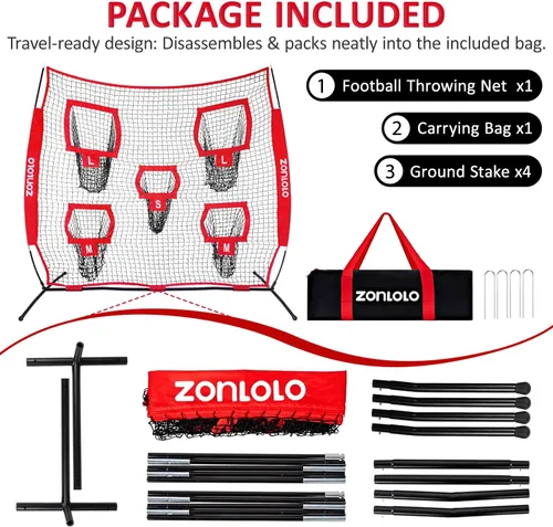 Miniatura 4 de Zonlolo Red de lanzamiento de fútbol americano de 7 x 7 pies, red de entrenamiento de fútbol americano, práctica de objetivos con 5