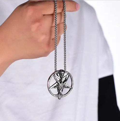 Miniatura 6 de Colgante gótico punk gótico para hombre con símbolo satánico Samael Lilith Baphomet de cabra con símbolo de Lucifer