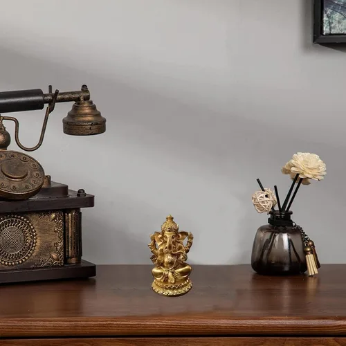 Miniatura 2 de Estatuas Doradas del Señor Ganesha - Estatua del Dios Elefante Hindú Escultura de Resina Figurilla India de Ganesh Buda Ornamentos de Decoración