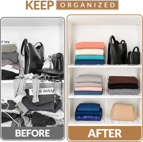 Miniatura 7 de Organizador de bolsas y bolsos ajustables para clóset Divisores de estantes transparentes para organización del armario, separador vertical