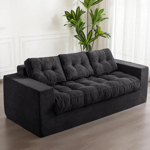 Miniatura 18 de MAXYOYO Sofá de 3 Plazas sin Estructura, Sofá Moderno Acolchado para Sala de Estar, Sillón Suave Tipo Puf de Espuma de Alta Densidad con Almohadas