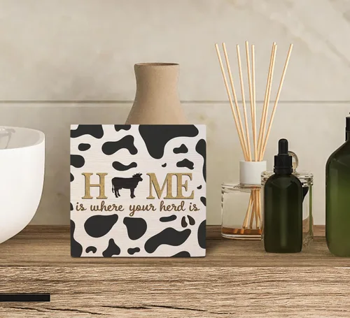 Miniatura 5 de Cartel de madera con estampado de vaca, decoración de caja de madera con texto en inglés "Farm Inspiration" con texto en inglés "Farm Inspiration