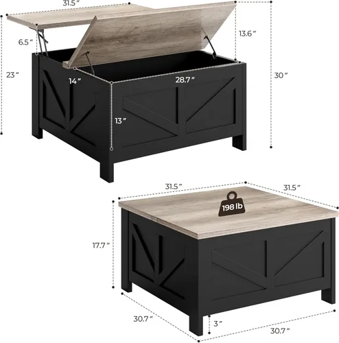 Miniatura 3 de Yaheetech - Mesa de centro con superficie superior abatible con almacenamiento, mesa de café cuadrada para sala de estar, mesas centrales de 31.5